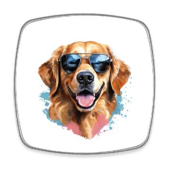 Golden Retriever avec lunettes de soleil - Magnet carré - blanc - Devant