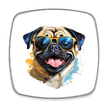 Pug with sunglasses - Square fridge magnet - white - Front