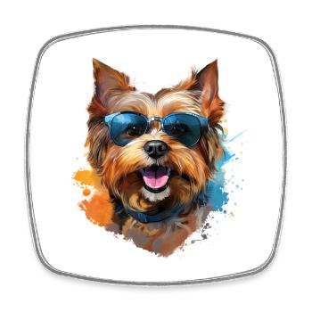 Yorkie mit Sonnenbrille - Viereckiger Kühlschrankmagnet - Weiß - Vorne