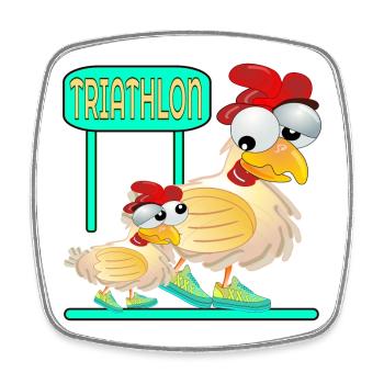 COURSE DE TRIATHLON - VOLAILLE POULET - Magnet carré - blanc - Devant