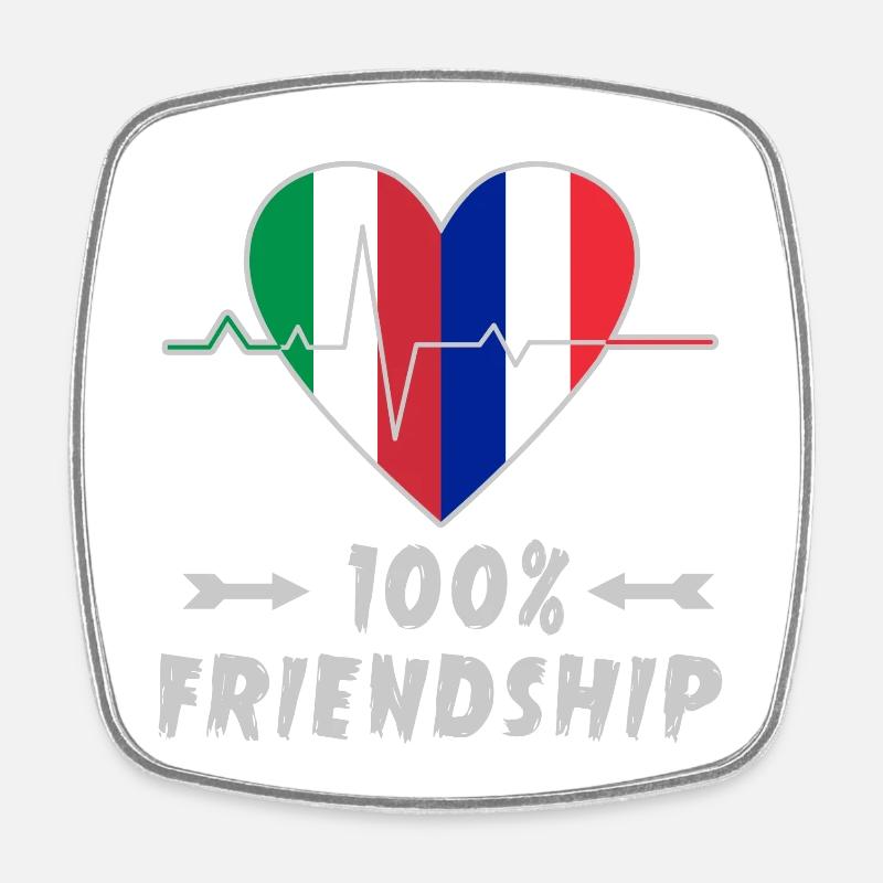 Italia e Francia 100% amicizia - Calamita quadrata da frigo - bianco