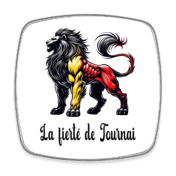 Motif du drapeau lion de Tournai - Magnet carré - blanc - Devant