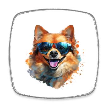Pomeranian mit Sonnenbrille - Viereckiger Kühlschrankmagnet - Weiß - Vorne