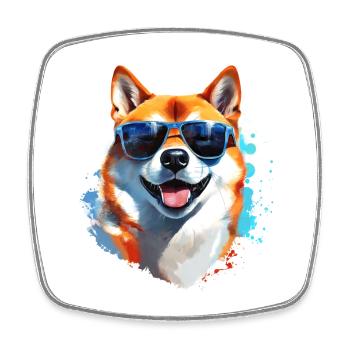 Shiba Inu with sunglasses - Square fridge magnet - white - Front