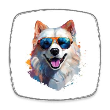 Samojede mit Sonnenbrille - Viereckiger Kühlschrankmagnet - Weiß - Vorne