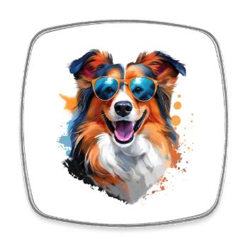 Sheltie mit Sonnenbrille - Viereckiger Kühlschrankmagnet - Weiß - Vorne