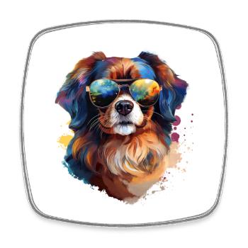 Tibet Spaniel mit Sonnenbrille - Viereckiger Kühlschrankmagnet - Weiß - Vorne