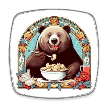 Pelmeni Bear Gift - Square fridge magnet - white - Front