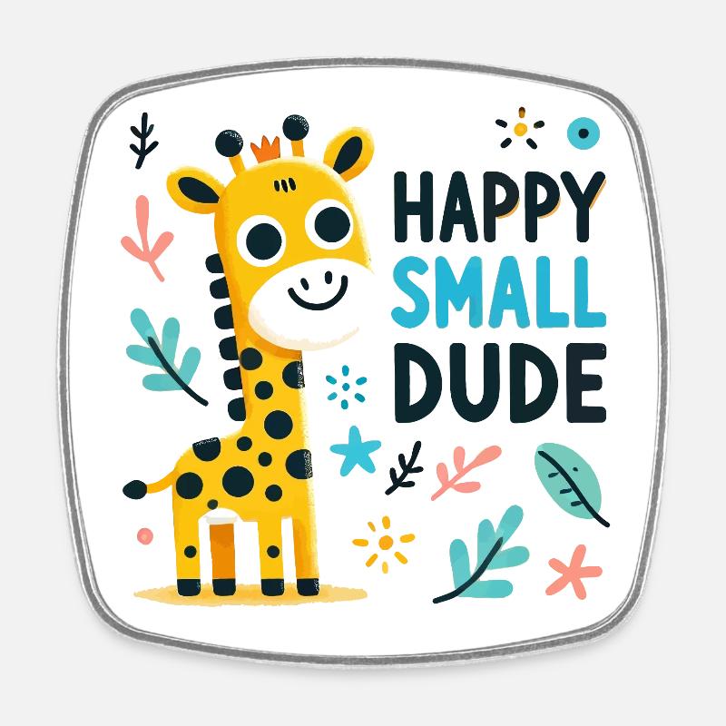 Whimsical Giraffe Happy Small Dude Design - Square fridge magnet - white