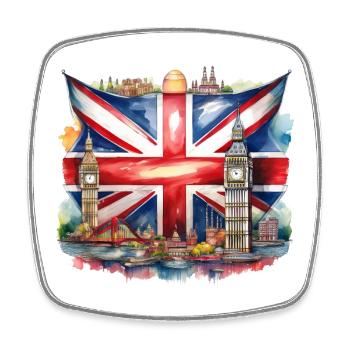 Watercolour Union Jack with British Landmarks - Square fridge magnet - white - Front