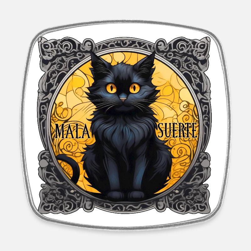 Schwarze Katze Mala Suerte - Viereckiger Kühlschrankmagnet - Weiß