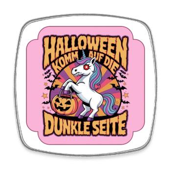 Halloween Spuk Einhorn - Komm auf die dunkle Seite - Viereckiger Kühlschrankmagnet - Weiß - Vorne