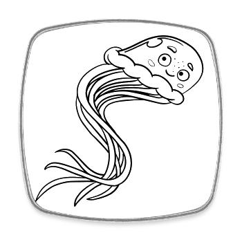 Jellyfish Kawaii coloring page hand-illustrated - Square fridge magnet - white - Front