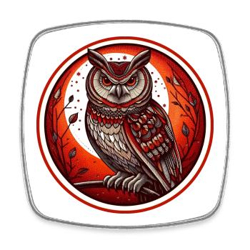 Roter Eulenkreis Emblem - Eule - Nachtvogel - Viereckiger Kühlschrankmagnet - Weiß - Vorne