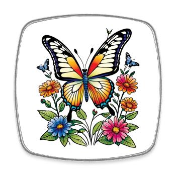Farbenfroher Schmetterling im Blütenmeer - Viereckiger Kühlschrankmagnet - Weiß - Vorne