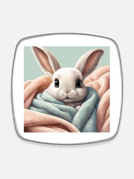 poster lapin mignon, bébé, enfant, nourrisson - Magnet carré - blanc