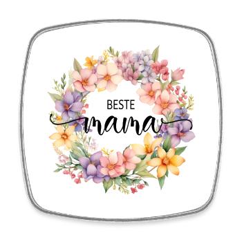 Beste Mama! Blumen Kranz, personalisierbar - Viereckiger Kühlschrankmagnet - Weiß - Vorne