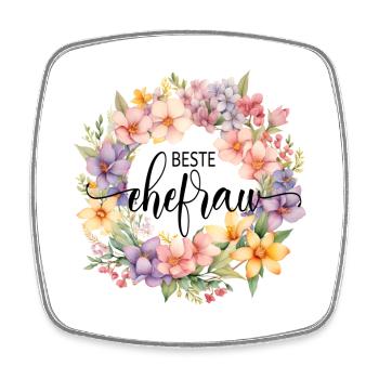 Beste Ehefrau! Floral, personalisierbar - Viereckiger Kühlschrankmagnet - Weiß - Vorne