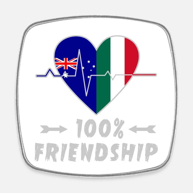 Australia e Italia 100% amicizia - Calamita quadrata da frigo - bianco