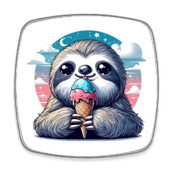 Glace Glace Azzurro Mignon paresseux avec Cadeau de Glace - Magnet carré - blanc - Devant