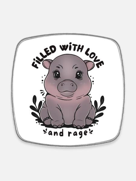 Hippo Filled with Love and Rage - Square fridge magnet - white