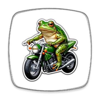 Frog on motorcycle - Square fridge magnet - white - Front