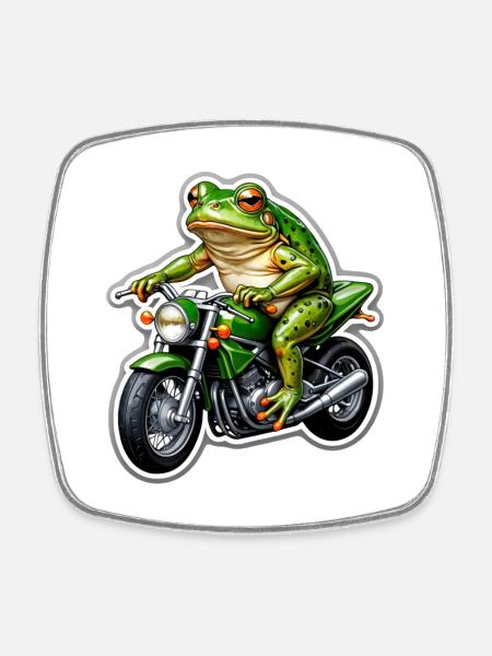 Frog on motorcycle - Square fridge magnet - white