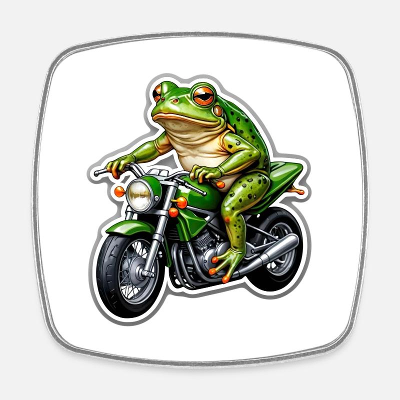 Frosch auf Motorrad - Viereckiger Kühlschrankmagnet - Weiß