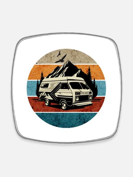 Wohnwagen-Wohnmobil-Camping-retro - Viereckiger Kühlschrankmagnet - Weiß