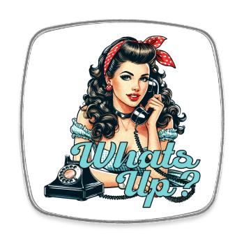 Wie geht’s Rockabilly Frau Wählscheiben Telefon - Viereckiger Kühlschrankmagnet - Weiß - Vorne