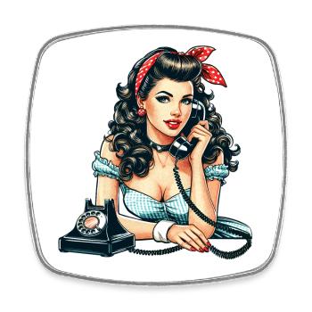 Rockabilly Frau Wählscheiben Telefon Geschenk - Viereckiger Kühlschrankmagnet - Weiß - Vorne