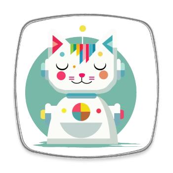 Geometric Robot Cat – Creative Illustration - Square fridge magnet - white - Front