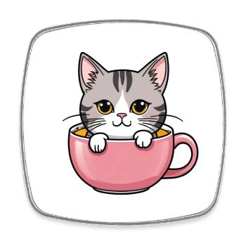 Katze in Tasse - Viereckiger Kühlschrankmagnet - Weiß - Vorne