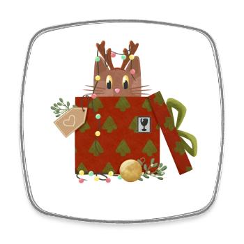 Katze in Weihnachtsgeschenk - Viereckiger Kühlschrankmagnet - Weiß - Vorne