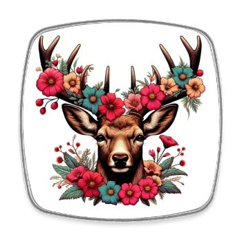 Cerf avec des fleurs - Magnet carré - blanc - Devant