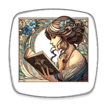 Woman Reading Browsing Book Books Gift - Square fridge magnet - white - Front