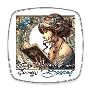 Woman Reading Weekends Book Books Gift - Square fridge magnet - white - Front