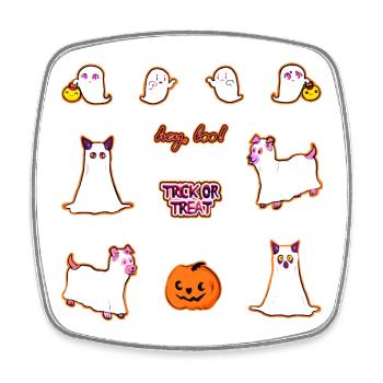 Trick or Treat - Cute Cartoon Animal Spirits - Square fridge magnet - white - Front