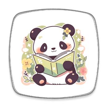 Panda lisant un livre - Cute Cartoon Design - Magnet carré - blanc - Devant