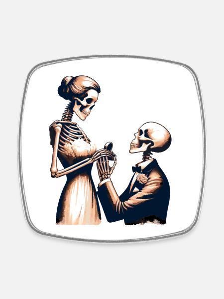 Conception de parodie de squelette de mariage - Magnet carré - blanc