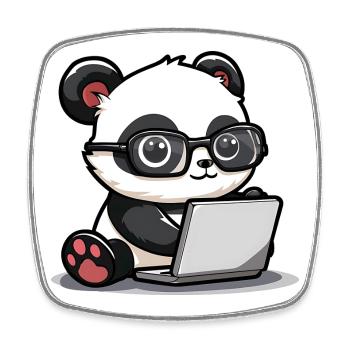 Panda Cartoon Working on Laptop with Glasses - Square fridge magnet - white - Front