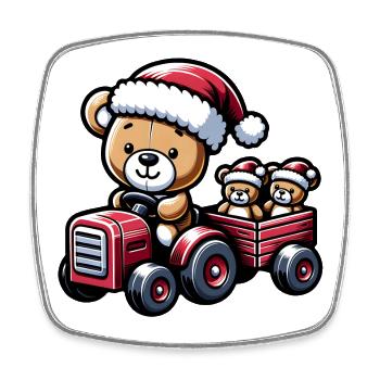 Teddy als Weihnachtsmann mit Traktor - Viereckiger Kühlschrankmagnet - Weiß - Vorne