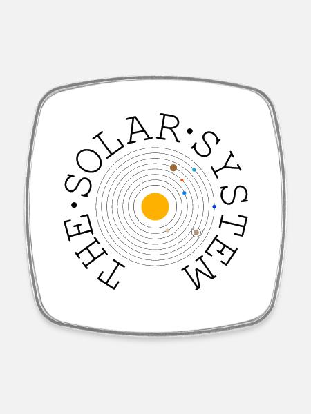 The Solar System (black) - Square fridge magnet - white