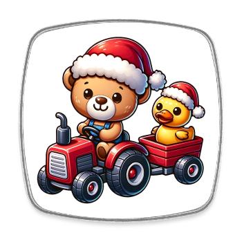 Teddybär fährt Traktor mit kleiner gelber Ente - Viereckiger Kühlschrankmagnet - Weiß - Vorne