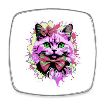 Neonkatze mit Fliege - Viereckiger Kühlschrankmagnet - Weiß - Vorne