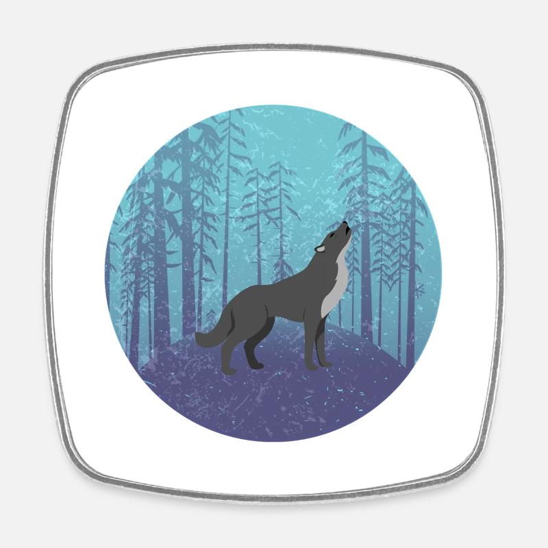 Loup dans la forêt de la lune - Magnet carré - blanc
