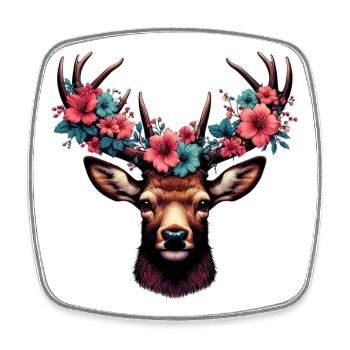 Deer with Flowers - Square fridge magnet - white - Front