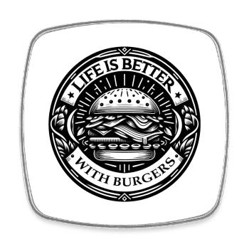 La vie est meilleure avec les burgers | Tatouage Vintage - Magnet carré - blanc - Devant