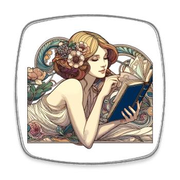 Art Nouveau Woman Book Books Reading Gift - Square fridge magnet - white - Front