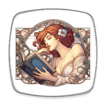 Art Nouveau Woman Book Books Reading Gift - Square fridge magnet - white - Front